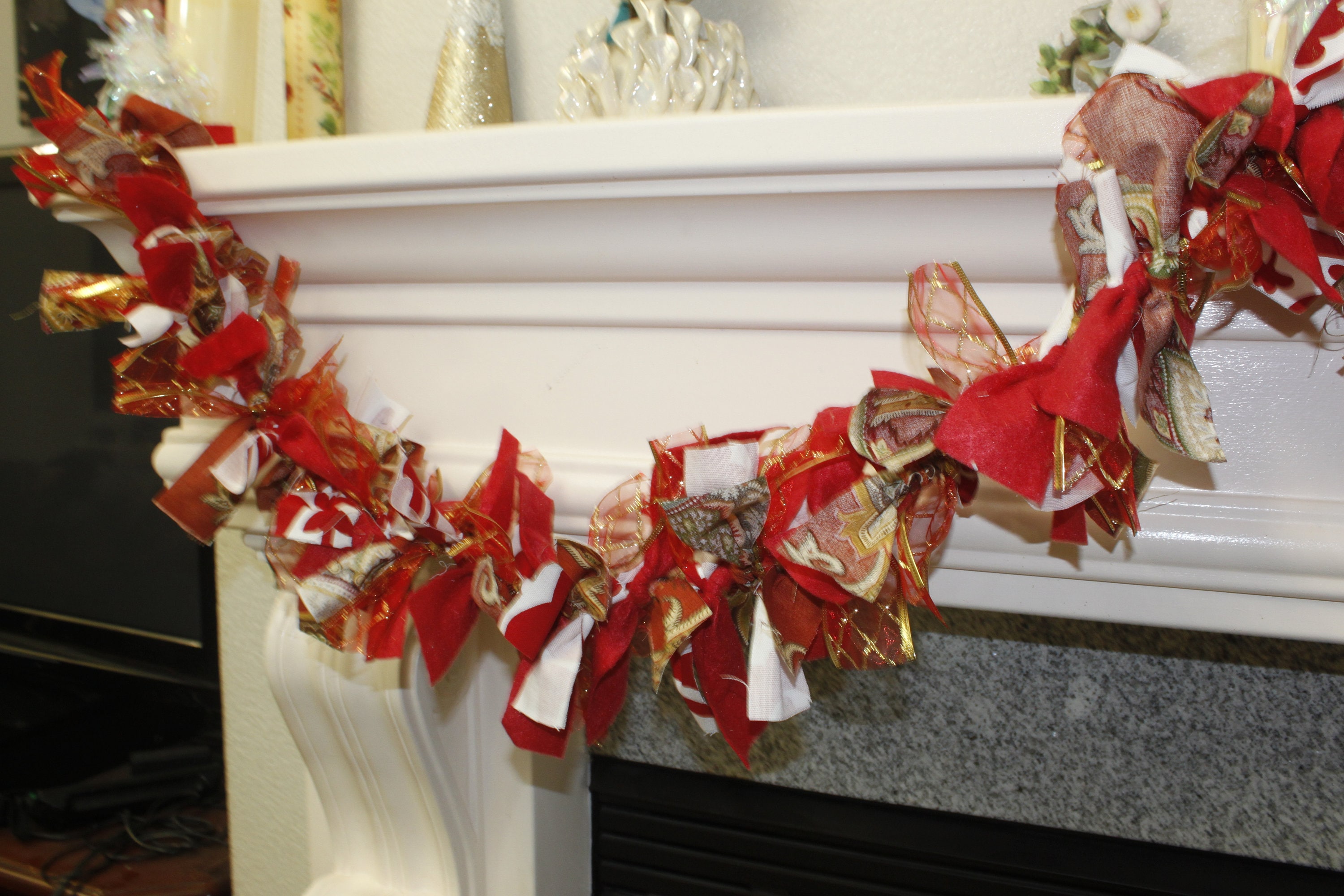 Christmas Garland Mantle decor Fabric garland Rag garland Etsy