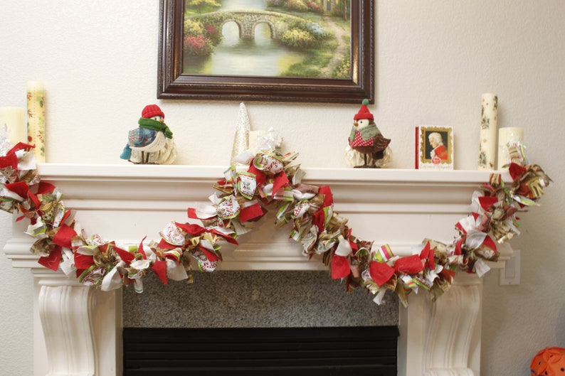 Christmas Garland Mantle decor Fabric garland Rag garland Etsy