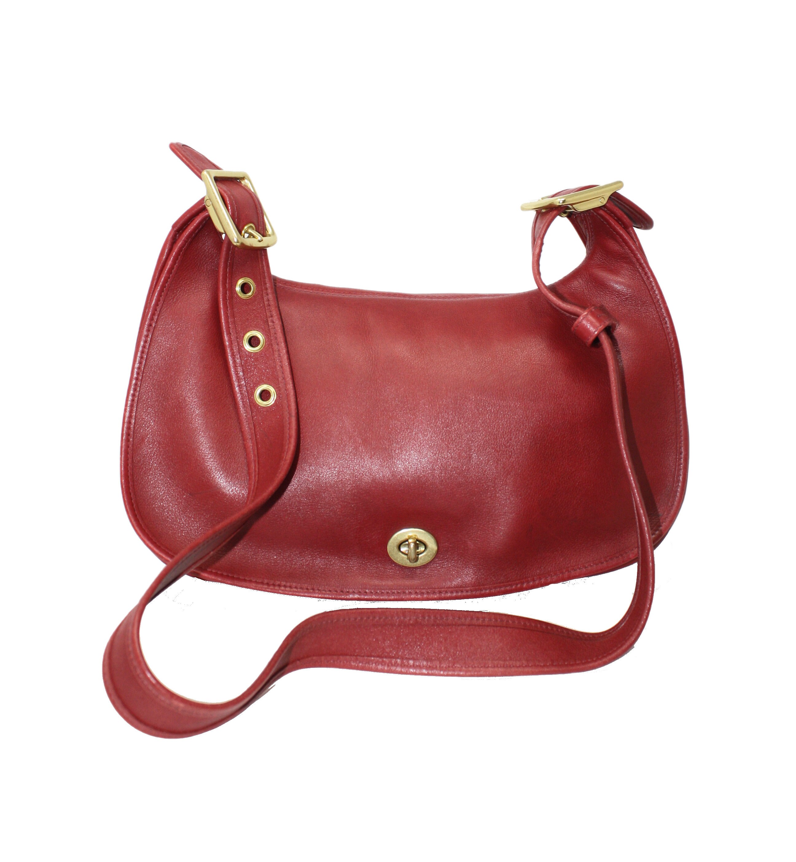 Coach Crescent Flap Saddle Bag Style 9338 in Red Leather