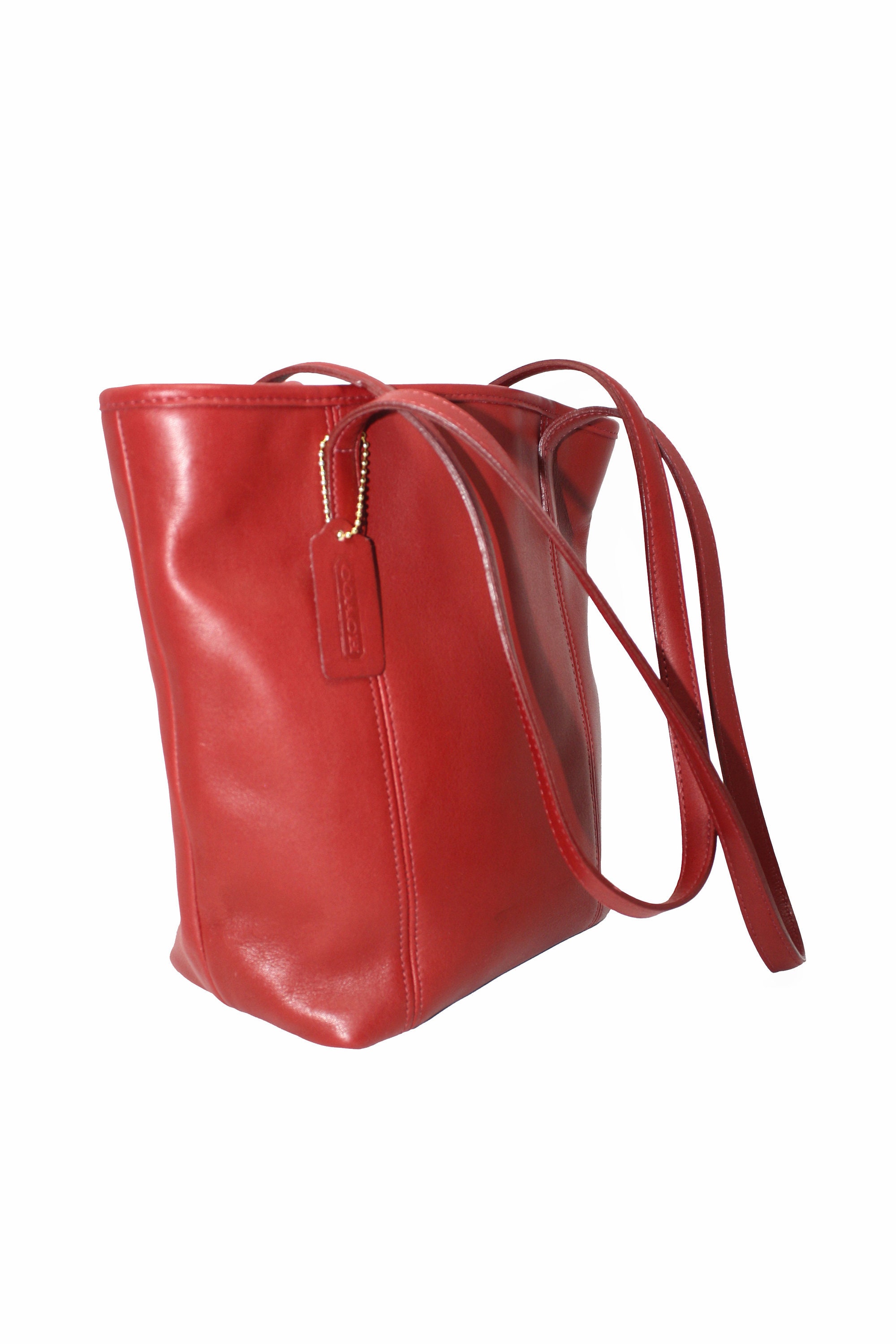 Vintage Coach Tote Style No. 9077 in Lipstick Red Leather, Small 