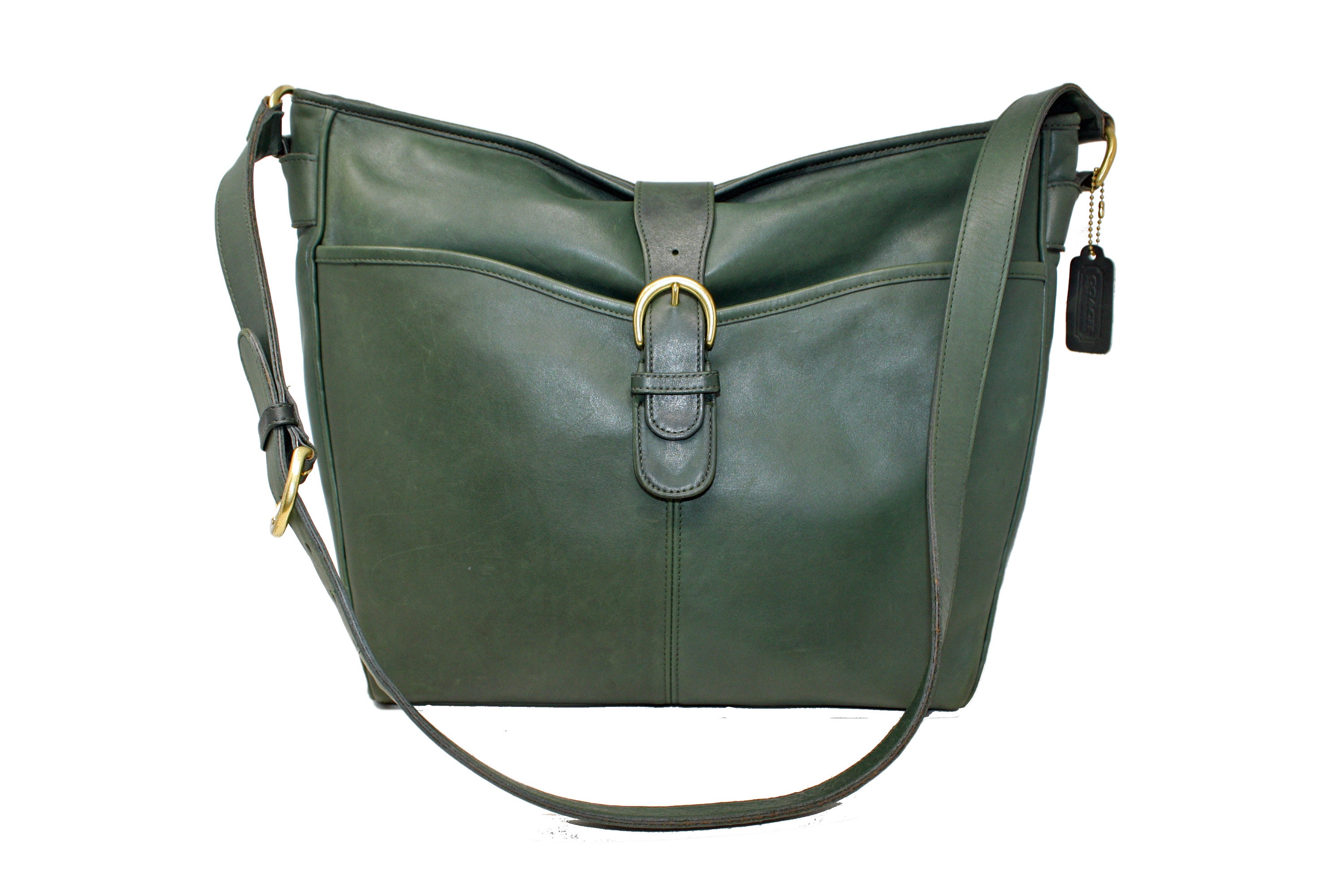 Coach XL Studio Bag Style 4081 in GREEN Leather, Vintage Coach XL Studio Bag Style 4081 in GREEN Leather, Vintage