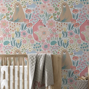 Forest Animals Repositionable Removable Wallpaper, Peel & Stick Fabric Wallpaper, Self-Adhesive Wallpaper for Kid&#39;s Room Vinyl Free 627