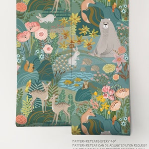 Forest Animals Repositionable Removable Wallpaper, Peel & Stick Fabric Wallpaper, Self-Adhesive Wallpaper for Kid&#39;s Room, Vinyl Free, #635