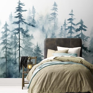 Watercolor Forest Self-Adhesive Repositionable Removable Wallpaper, Peel & Stick Fabric Wallpaper for Kid's Room, Vinyl Free Non-Toxic, #652