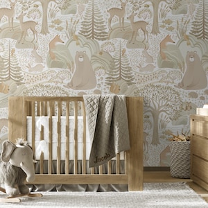 Forest Animals Repositionable Removable Wallpaper, Peel & Stick Fabric Wallpaper, Self-Adhesive Wallpaper for Kid&#39;s Room, Vinyl Free, #648