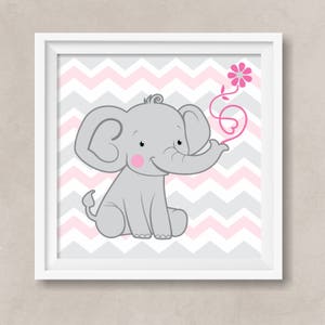 Elephant Printable Art Set for Kid's Room, Nursery Wall Art, Girls ...