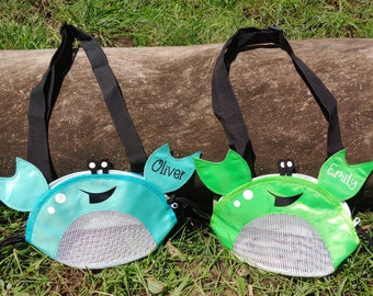 Personalized Crab Seashell Bags, Shell Bags, Beach Bag, Seashell Bag with adjustable strap, Kids Shell Bags