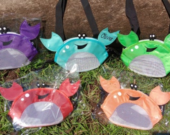 Personalized Crab Seashell Bag, Kids Beach Tote, Adjustable Strap
