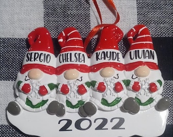 Personalized Gnome Family Ornament, Custom Christmas Ornament