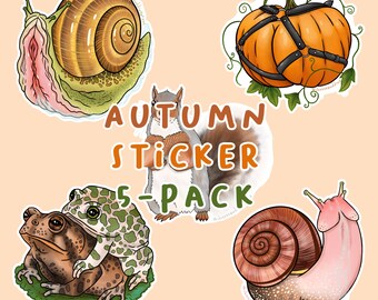 Autumn Sticker Pack - Frogs, Snails, Squirrels & Pumpkins - Waterproof/UV Resistant Vinyl