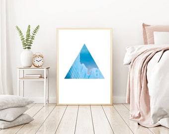 IJslandse ijsbergposter, driehoek wanddecor, minimalistisch Scandinavisch design, abstracte natuurkunstdruk, driehoek abstracte kunst, IJslandse kunst