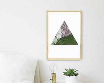 Geometric Graphic Art, Moss Tree Print, Triangle Art, Minimalist Print, Modern, Nature Photography, Tree Bark
