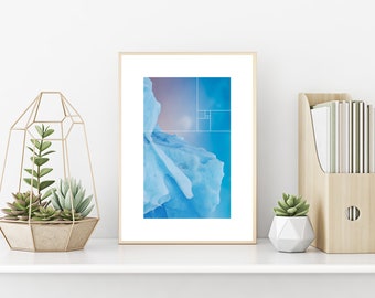 Abstracte ijsberg, Scandinavische muurkunst, minimalistische muurkunst, geometrische kunst, natuurprint, abstract, kunst met kleurovergang, minimalistisch, roze, blauw