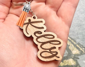Custom Name Keychain, laser engraved, Wood Keychain, Engraved Keychain, gift for her, gift for him, KC1