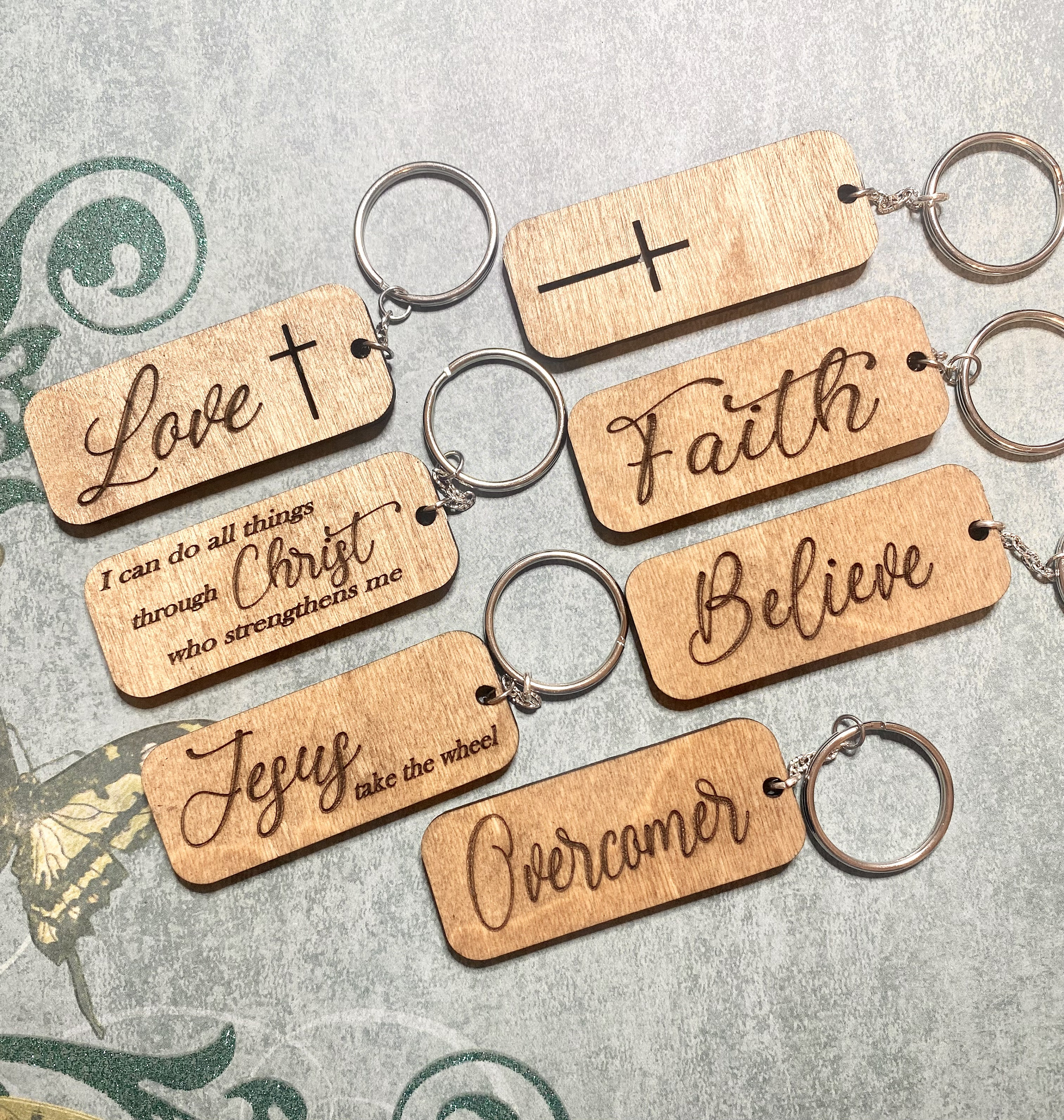 Christian Keychain, Laser Engraved, Wood Keychain, Engraved