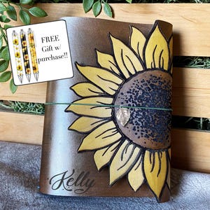 Leather Sunflower journal, Personalization included, custom, sketchbook, notebook, Refillable, truly handmade, 4”x6”, 6"x9”, SF1, FJ1
