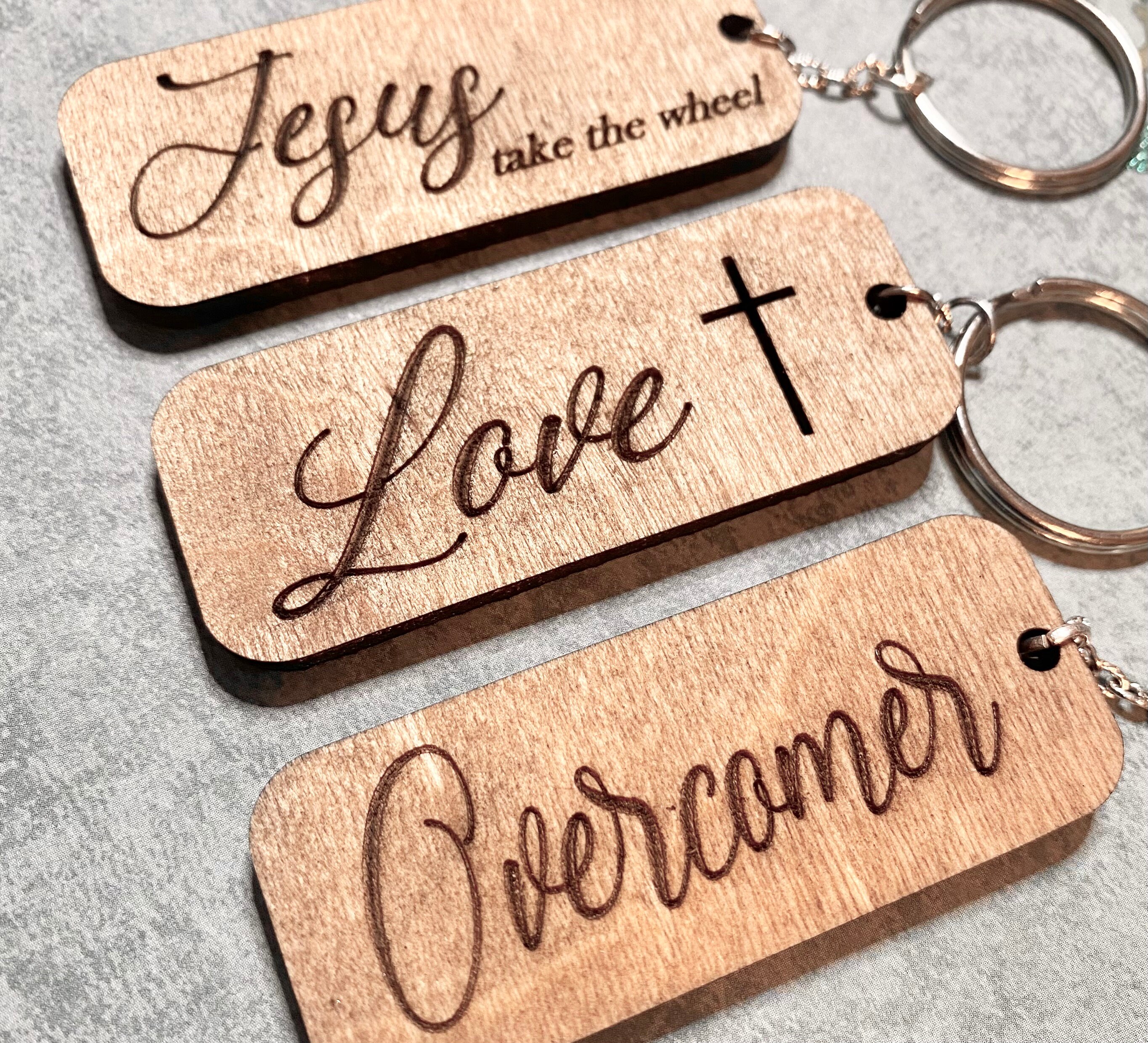 Christian Keychain, Laser Engraved, Wood Keychain, Engraved