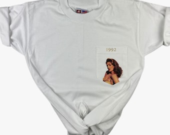 Cindy Crawford Supermodel 1992 Vogue Espana Pocket Tshirt Unisex Mens Womens 90&#39;s Supermodels 90&#39;s Fashion Vogue Magazine 90&#39;s Shirts