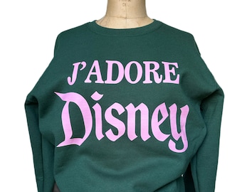 Jadore Disney Crewneck Youth Kids Sweatshirt Dark Green Disneyland Disneyworld Paris Disney Vacation Mickey Mouse