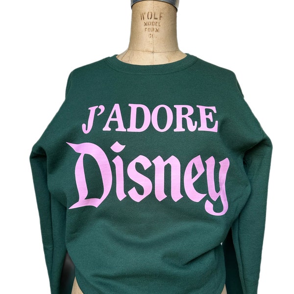 Jadore Disney Matching Crewneck Sweatshirt Dark Green Disneyland Disneyworld Paris Disney Vacation Mickey Mouse