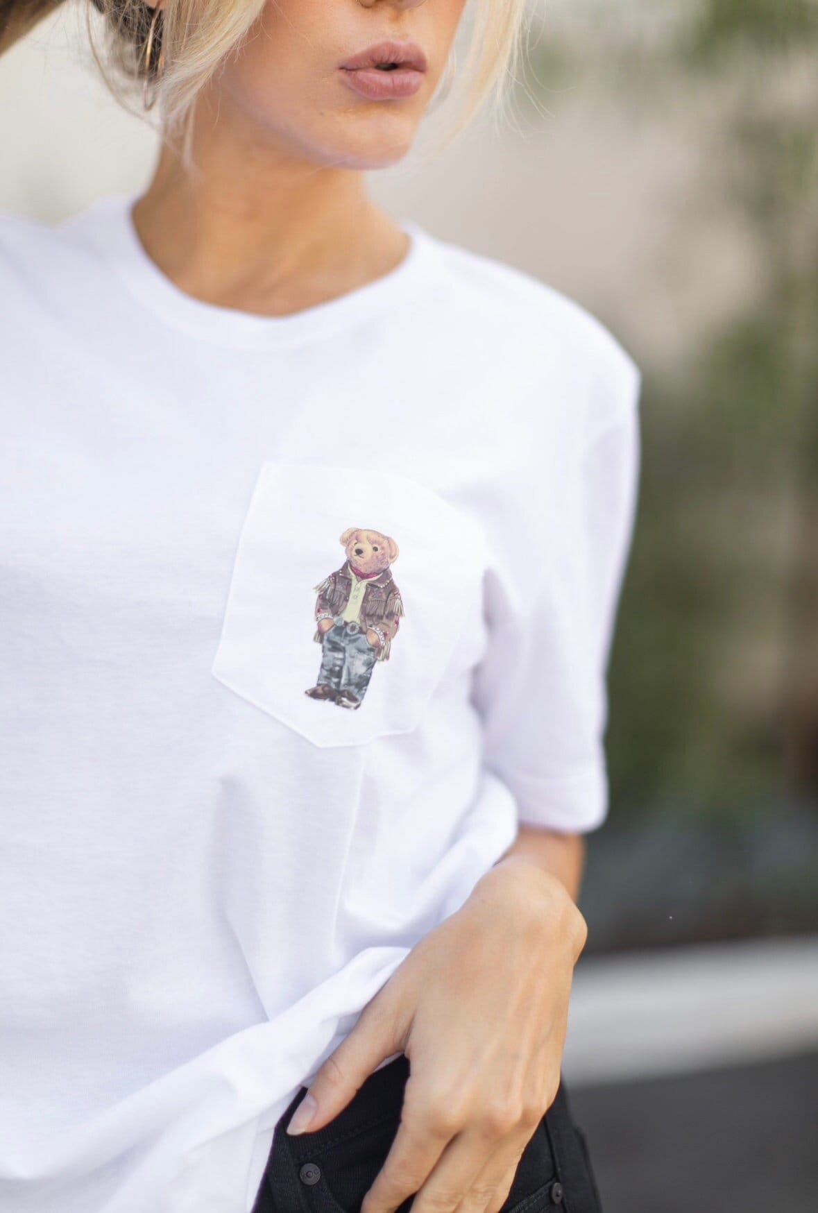 SALE! Cowboy Teddy Bear White Pocket Tshirt Unisex Mens Womens