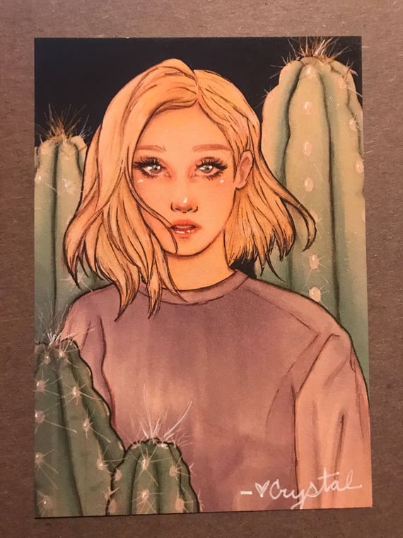 Fille Avec Art Flamme Cactus Imprimer Etsy