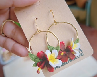 Tropical Wreath Earrings(Gold hoops)