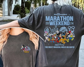 Custom Name RunDisney Marathon Weekend 2024 Two Sided Comfort Colors Shirt, Mickey and Friends runDisney Marathon Weekend Sweatshirt