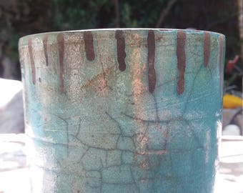 Raku vase small turquoise