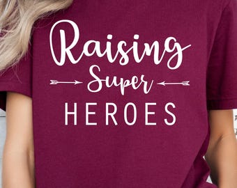 Raising Super Heroes Mom Shirt Gift Birthday Celebration Mom of Boys