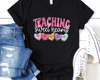 Teacher Shirt V Neck for Valentines Day, Valentines Day Teacher Tshirt, Teacher Tees, Teacher Gift, School Teacher, 1st Grade, Kindergarten