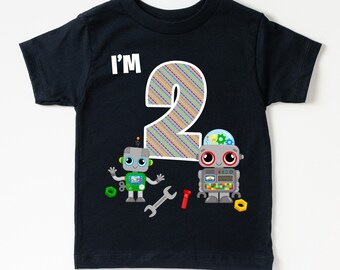 2nd Birthday Shirt, Birthday Boy Shirt, Turning 2, I'm 2 Robot Birthday T-Shirt, Second Birthday T Shirt, Birthday Tee, Kids Birthday Tee