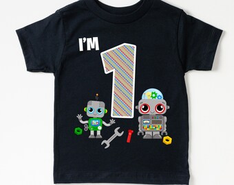 1st Birthday Shirt, Turning 1 Birthday Boy Shirt, 1 Year Old Birthday Tee, I'm 1 Robot T Shirt, Kids Birthday Party Shirt