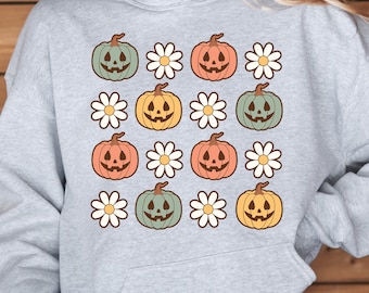 Halloween Hoodie, Fall Sweatshirt, Pumpkins and Daisies Sweatshirt, Fall Shirt, Halloween Shirt, Fall Lover Gift