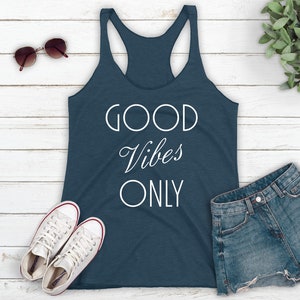 Women's Ideal Racerback Tank, Good Vibes Only Groovy Retro Style Design Tank Top main image 1