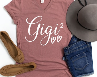 Gigi Shirt V-Neck Unisex, Gigi squared shirt, Gigi Times 2, Gigi Tees, Gigi Gift, Gift for Gigi, Gigi Again