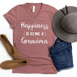 Happiness Is Being A Grandma Unisex V Neck Shirt, Grandma Shirt, Blessed Grandma, Grandma Gift, Gift For Grandma