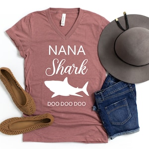 Nana Shirt, Nana Shark Shirt Unisex V Neck, Grandma Shirt, Grandma Shark, Nana Shark T Shirt, Nana T Shirt, Mimi Shirt, Grandma Gift