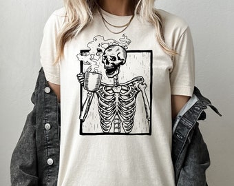 Halloween Shirt Unisex, Fall Shirt, Skeleton Shirt, Coffee Shirt, Coffee Lover, Tired AF, Funny Shirt