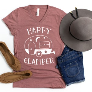 Happy Glamper Shirt Unisex V Neck, Glamping Shirt, Glamping Accessories, Glamping Party, Glamp, Glamping Decor
