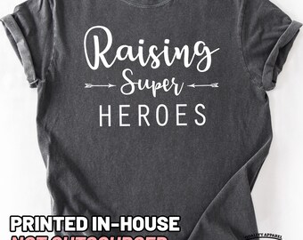 Raising Super Heroes Mom Shirt Comfort Colors Print, Super Hero Mom T Shirt, Super Hero Birthday Party Mom Tee, Oversized, Baggy