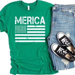 a pair of shoes and a green shirt with the american flag