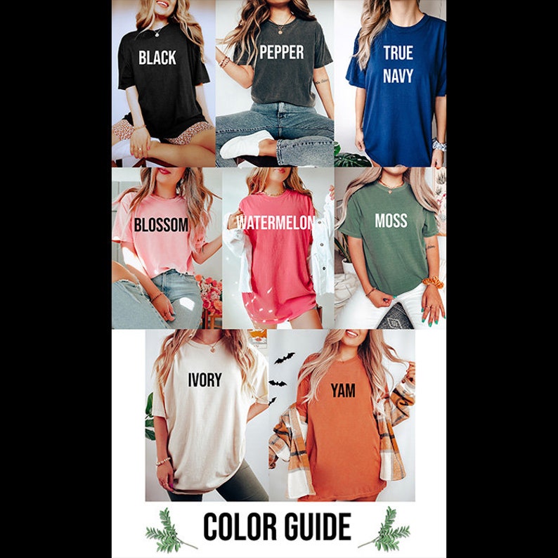 a collage of women's shirts with the words color guide on them