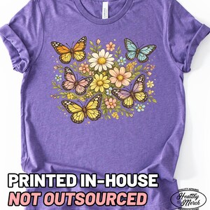 Bufferfly Shirt, Vintage Graphic Flower Tee, Gift for Grandma, Spring Shirt, Summer T-Shirt, Mother's Day Gift