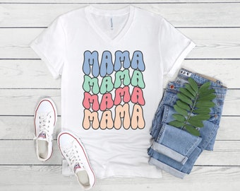 Retro Mama Shirt V Neck, Retro Mom Shirt, Vintage Mom Tee, Mom T Shirt, Mom Gift, Mom Birthday, Blessed Mama