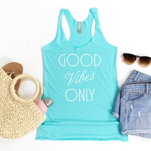 Women's Ideal Racerback Tank, Good Vibes Only Groovy Retro Style Design Tank Top