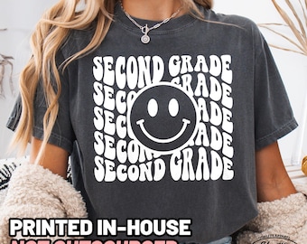 Retro Second Grade Teacher Shirt Comfort Colors Shirt Print, 2nd Grade Teacher Tee, Teacher Gift, Vintage, Baggy, Oversized, School