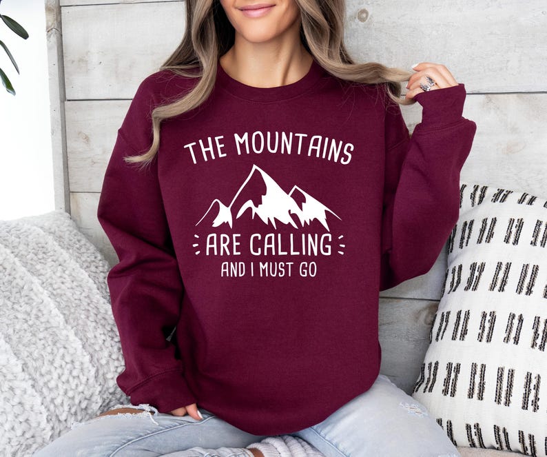 The Mountains Are Calling and I Must Go Sweater, Camp Sweater, Camping Sweatshirt, Mountain Lover, Camp Fire Shirt image 2