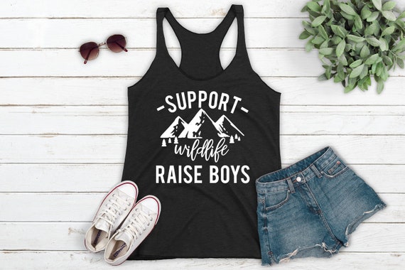 Support Wildlife Raise Boys Racerback Tank Top, Mom of Boys, Mother of Boys, Raising Boys, Mom Life, Mom Tank Top