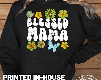 Mom Hoodie, Blessed Mama Hoodie, Retro Mom Sweatshirt, Mom Hooded Sweatshirt, Oversized Cozy Mom Gift